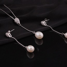 MeiBaPJ wysokiej jakości biżuteria z naturalną perłą zestawy moda prawdziwe S925 Sterling Silver kolczyki z długim łańcuszkiem i