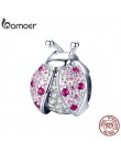 BAMOER New Arrival 925 Sterling Silver biedronka różowy sześciennych cyrkon owady Charms koraliki nadające się do bransoletki DI