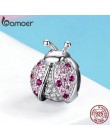 BAMOER New Arrival 925 Sterling Silver biedronka różowy sześciennych cyrkon owady Charms koraliki nadające się do bransoletki DI