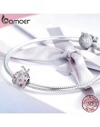 BAMOER New Arrival 925 Sterling Silver biedronka różowy sześciennych cyrkon owady Charms koraliki nadające się do bransoletki DI