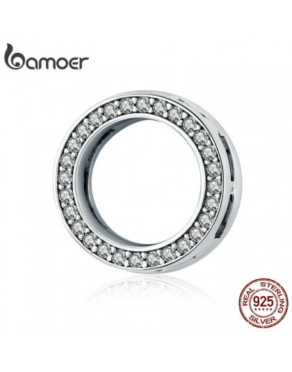 BAMOER gorąca sprzedaż autentyczne 925 Sterling Silver wyczyść cyrkon okrągły koło koraliki Charm fit kobiety bransoletki DIY bi