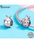 BAMOER New Arrival 925 Sterling Silver biedronka różowy sześciennych cyrkon owady Charms koraliki nadające się do bransoletki DI