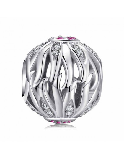 JewelryPalace z liści oliwnych stworzył różowe Sapphire kwiatowy koralik 925 Sterling Silver Charm paciorek Fit bransoletki