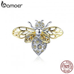 BAMOER gorąca sprzedaż autentyczne 925 Sterling Silver kryształ Bee koraliki Charms pasuje do oryginalnego Charms kobiety luksus