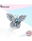 BAMOER 100% 925 Sterling Silver kryształ niebieski cyrkon motyl koraliki dopasowane bransoletki z charmsami kobiety naszyjniki b