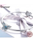 BAMOER 100% 925 Sterling Silver kryształ niebieski cyrkon motyl koraliki dopasowane bransoletki z charmsami kobiety naszyjniki b