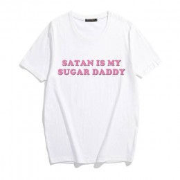 Lato stylowe topy Tee szatan jest mój Sugar Daddy Tumblr dziewczyny koszula odzież estetyczna Sugar Baby Kawaii casual Harajuku 