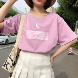 2018 japoński Tshirt księżyc kobiet najlepsi przyjaciele T koszula różowy fioletowy słodkie góry dla nastolatek Colleage dziewcz