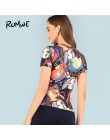 ROMWE rysunek druku Ringer Tee kobiet 2019 koszulka casual koszula odzież lato kobiet z krótkim rękawem, w którym znajduje się t