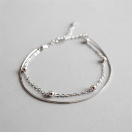 Flyleaf 925 Sterling Silver obrączki dla kobiet pochłaniające koraliki podwójna warstwa moda Ol proste kostki nogi Fine Jewelry 