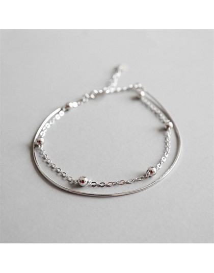 Flyleaf 925 Sterling Silver obrączki dla kobiet pochłaniające koraliki podwójna warstwa moda Ol proste kostki nogi Fine Jewelry 