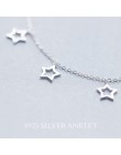 Real.925 sterling silver biżuteria otwarta gwiazda bransoletka na kostkę łańcuch z szczęście koraliki urok GTLS352