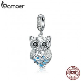 BAMOER New Arrival 925 Sterling Silver kryształ sowa Cubic cyrkon zwierząt Charms fit koraliki bransoletki i Bangles DIY biżuter