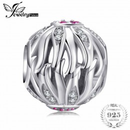 JewelryPalace z liści oliwnych stworzył różowe Sapphire kwiatowy koralik 925 Sterling Silver Charm paciorek Fit bransoletki