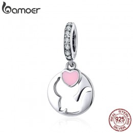 BAMOER kot biżuteria 925 Sterling Silver wisiorek urok ażurowe kotek domowych zwierząt Charms dla kobiet DIY biżuteria akcesoria