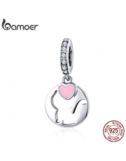 BAMOER kot biżuteria 925 Sterling Silver wisiorek urok ażurowe kotek domowych zwierząt Charms dla kobiet DIY biżuteria akcesoria