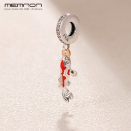 Memnon czerwony emalia Lucky charms 925 Sterling Silver karpia wisiorek urok pasuje koraliki bransoletki naszyjniki diy biżuteri