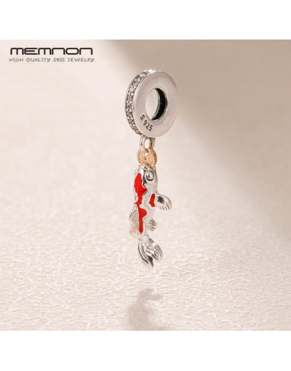 Memnon czerwony emalia Lucky charms 925 Sterling Silver karpia wisiorek urok pasuje koraliki bransoletki naszyjniki diy biżuteri