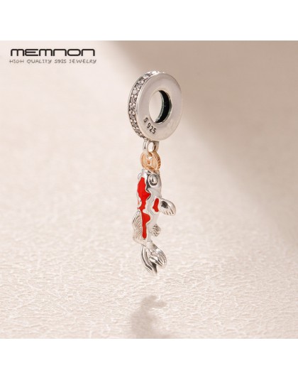 Memnon czerwony emalia Lucky charms 925 Sterling Silver karpia wisiorek urok pasuje koraliki bransoletki naszyjniki diy biżuteri