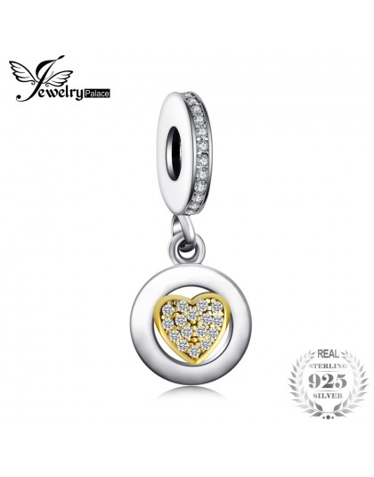 Jewelrypalace koraliki Charms Fit bransoletki 925 Sterling srebrny brokat złoty Murano szklane serce prezenty dla kobiet moda bi