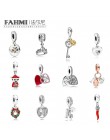 FAHMI 100% 925 Sterling Silver miłość klucz cyrkon bóg bogactwa w kształcie serca korona płatek śniegu złota róża moda wisiorek 