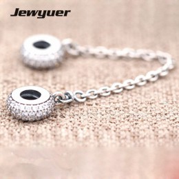 Nowa jesienna srebro Pave inspiracja łańcuch bezpieczeństwa charms 925 sterling Silver serce urok pasuje koralik bransoletka diy