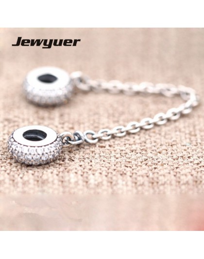 Nowa jesienna srebro Pave inspiracja łańcuch bezpieczeństwa charms 925 sterling Silver serce urok pasuje koralik bransoletka diy