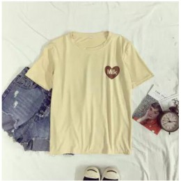 2019 kobiet koszulka letnia koszulka z dekoltem w stylu Harajuku Tee miękkie miłość serce kartonu mleka drukowane z krótkim ręka