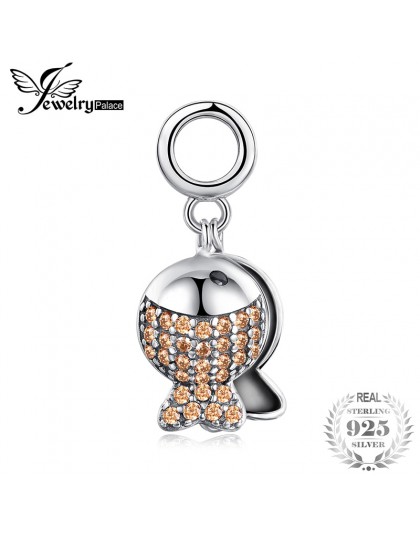 JewelryPalace czarny i Taupe cyrkonia grawerowane ryby w rzece dynda paciorek Charm Fit bransoletki nie zawiera łańcucha