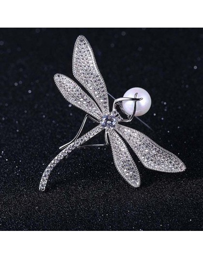 BSL biżuteria sklep wysokiej jakości moda Dragonfly broszki dla kobiet z cyrkonią i Shell Pearl prezent na Boże Narodzenie