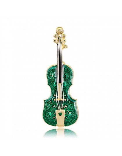 Broszka zielona gitara złota skrzypce na ślub biżuteria