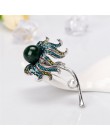 Rhinestone Octopus kwiat szpilki i broszki dla kobiet roślin broszka perły kryształowe metalowe odznaki z kamienia naturalnego u