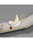 Lotus zabawy majątek 925 Sterling Silver ręcznie grzywny biżuteria kreatywny latające ptaki z owocami broszki dla kobiet śliczny