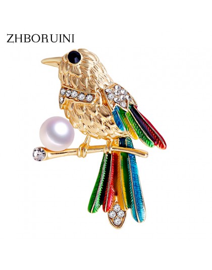 ZHBORUINI 2019 naturalne perły broszka ptak papuga perła Breastpin słodkowodne perły biżuteria dla kobiet boże narodzenie akceso