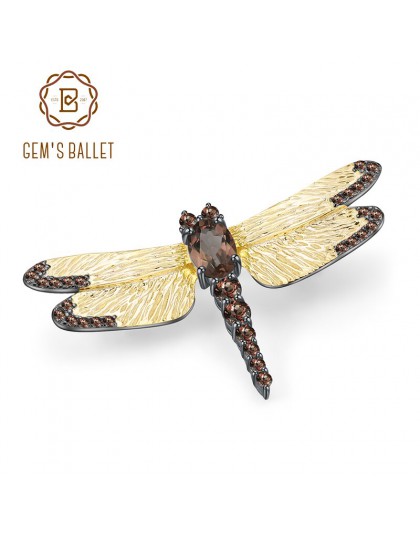 GEM'S balet 1.05Ct naturalne kwarc dymny Pin broszka Fine Jewelry 925 Sterling silver Handmade Dragonfly broszki dla kobiet