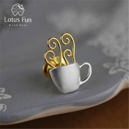 Lotus zabawy majątek 925 Sterling Silver ręcznie grzywny biżuteria urocza po południu randki gorący kubek kawy kobiety broszki P