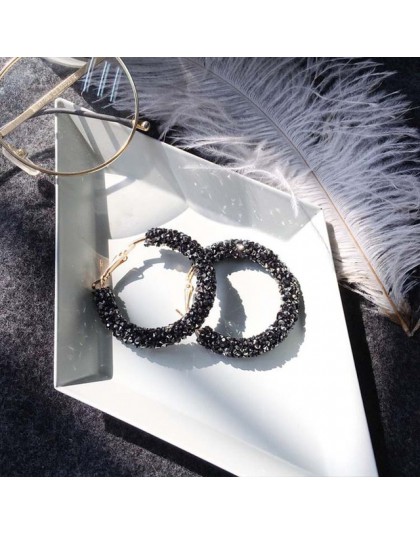 2018 nowy moda Bling Bling Hoop kolczyki dla kobiet błyszczące kryształowe Hollow okrągłe koło biżuteria na uszy na prezent na ś