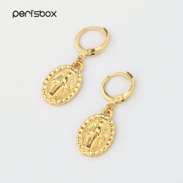 Peri's box złoty kolor małe maryi panny Hoop kolczyki dla kobiet minimalistyczne przekłuwanie uszu Huggie kolczyki owalne monety