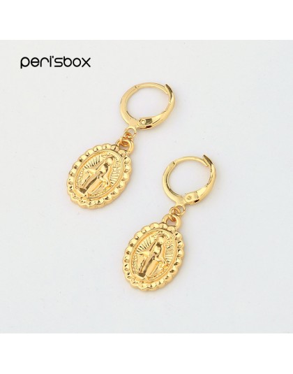 Peri's box złoty kolor małe maryi panny Hoop kolczyki dla kobiet minimalistyczne przekłuwanie uszu Huggie kolczyki owalne monety