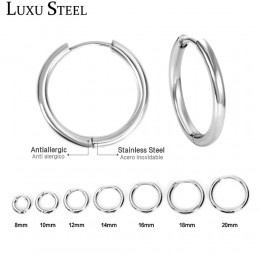 LUXUSTEEL srebrny Hoop kolczyki ze stali nierdzewnej Korea biżuteria okrągły koło kolczyki dla pań/dziewczyny/przyjaciel prezent