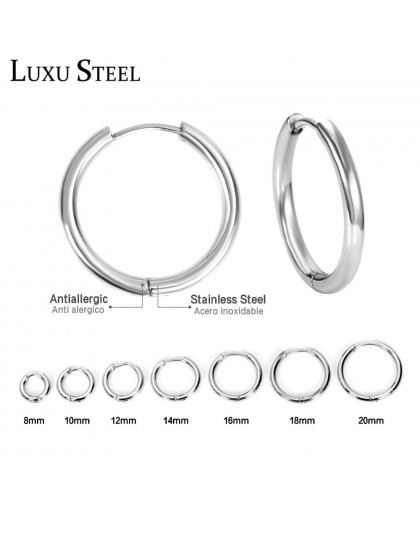 LUXUSTEEL srebrny Hoop kolczyki ze stali nierdzewnej Korea biżuteria okrągły koło kolczyki dla pań/dziewczyny/przyjaciel prezent