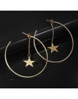 Proste kolczyki dla kobiet Hollow okrągły koło kolczyki z gwiazdą urządzone kolczyki złoty kolor ucha biżuteria hurtowych