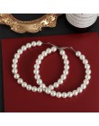 1 para eleganckie z białymi perłami Hoop kolczyki kobiety Oversize Pearl koło kolczyki kolczyki moda biżuteria