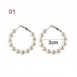 1 para eleganckie z białymi perłami Hoop kolczyki kobiety Oversize Pearl koło kolczyki kolczyki moda biżuteria