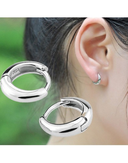 Wysokiej jakości polerowane srebrny plated Hoop kolczyki kolczyki hipoalergiczne koreański kobiet śliczne błyszczące małe ucha b