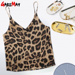 Leopard Print Cami Top kobiety Camisole Casual lato Streetwear pasek jedwabne kamizelki dla kobiet głębokie V Neck Halter topy k