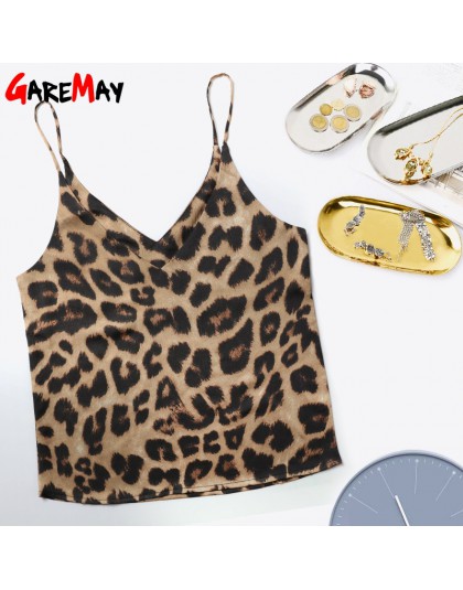 Leopard Print Cami Top kobiety Camisole Casual lato Streetwear pasek jedwabne kamizelki dla kobiet głębokie V Neck Halter topy k