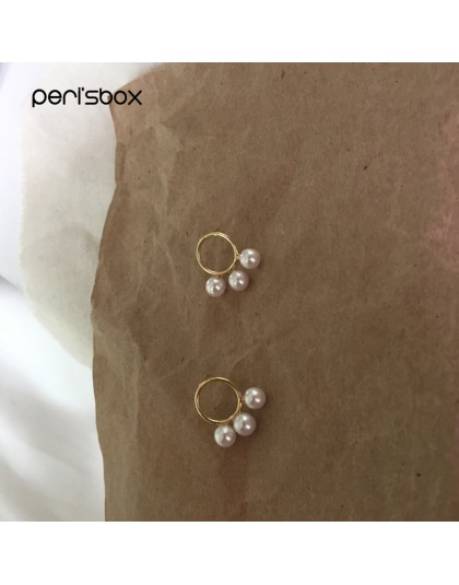 Peri's box Trendy złoty kolor trzyosobowy perły Hoop kolczyki dla kobiet małe przekłuwanie uszu Huggie kolczyki Boho biżuteria B