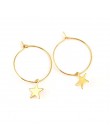 Trendy złoty kolor mała gwiazda koło Hoop kolczyki dla kobiet Pentagram ucho kobiece akcesoria prezent