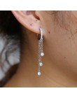 Wspaniałe kobiety tassel cz hoop kolczyki 925 sterling silver anti alergii moda damska biżuteria 925 długi łańcuch elelgance big